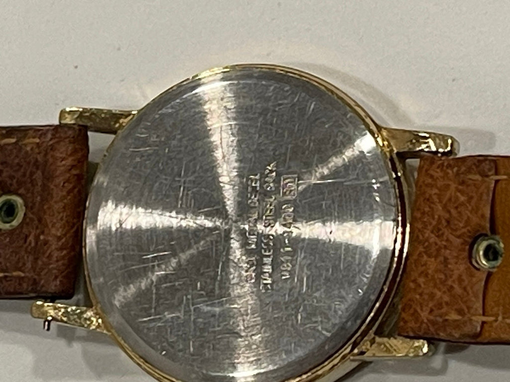 Mickey Mouse Lorus Watch Gold-tone Bezel Leather Band w/Mickey Emblems