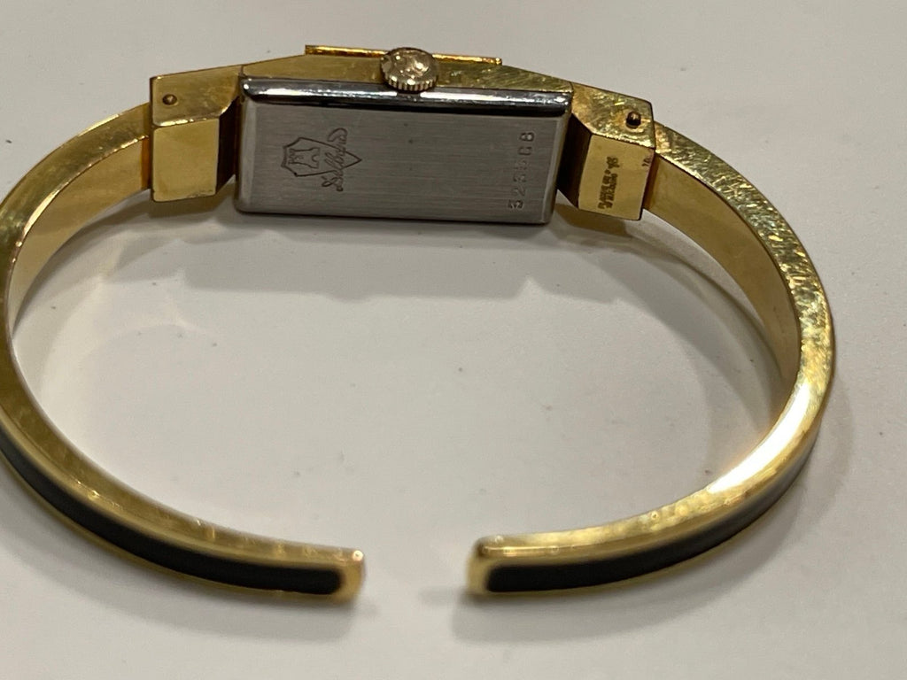 Delbana Ladies 17 Jewels Mechanical Gold-tone Hinge Cover Cuff Watch!