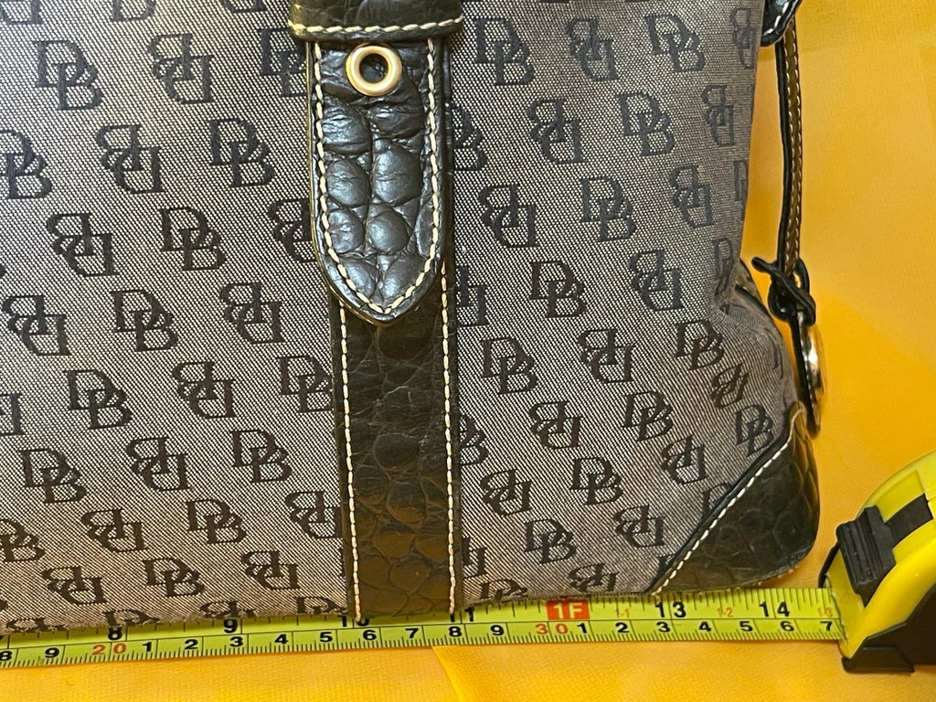 Dooney & Bourke Gray Black DB Monogram Satchel Shoulder Bag Zip Top
