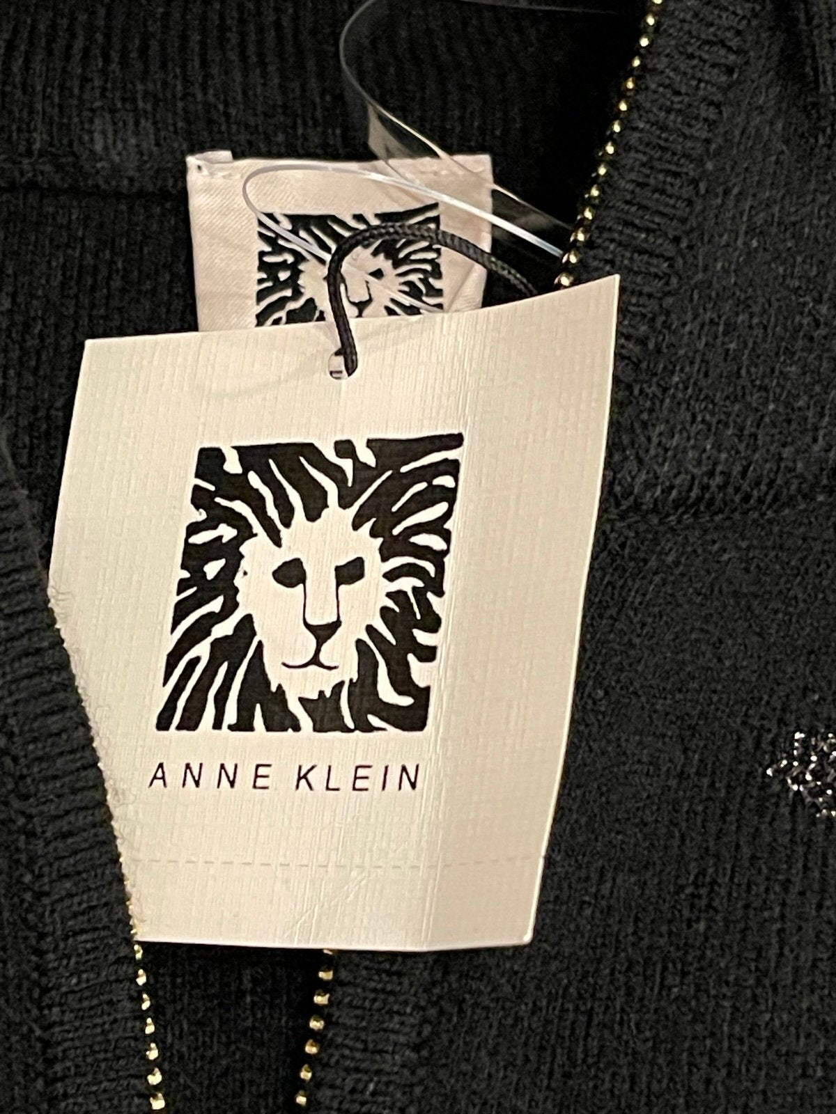 Anne Klein Black Zip-Front Shawl Sweater Jacket | Metallic Leaf Design | Size S