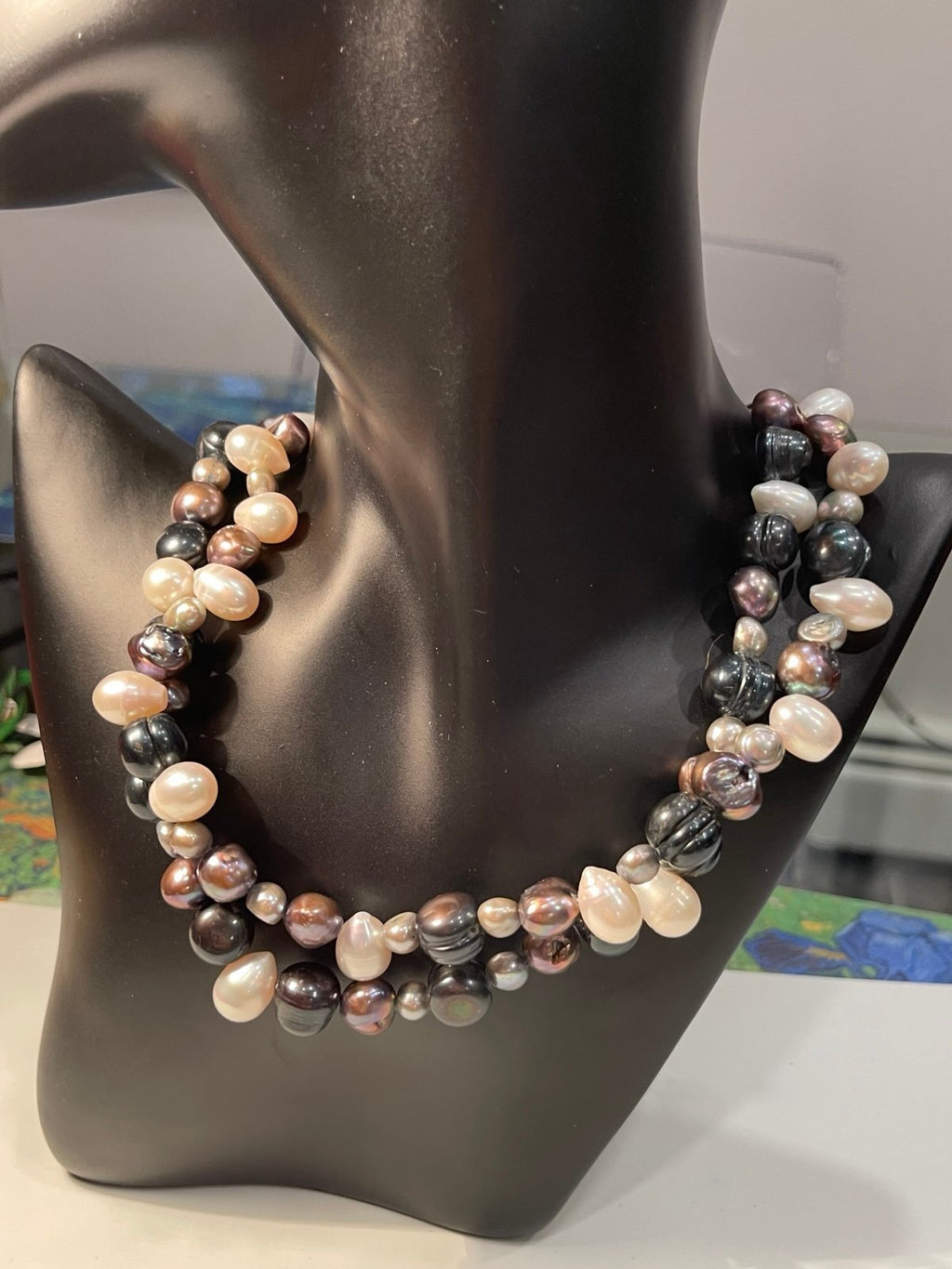 Vintage Sterling & MultiStrand Cultured Freshwater Pearl Necklace 16in
