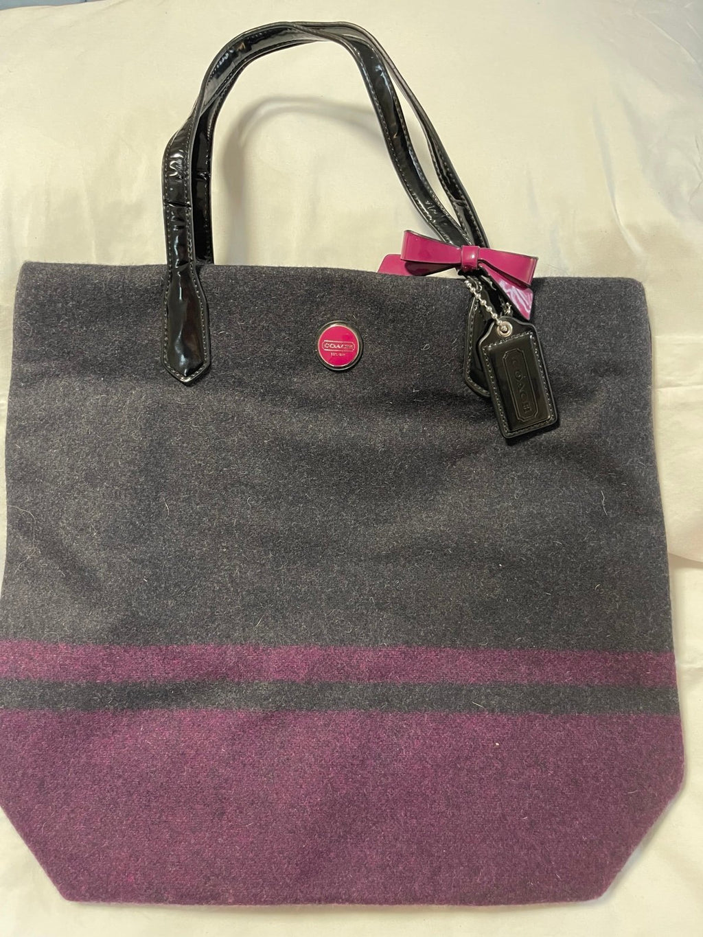 Coach Wool Felt Tote Bag Patent Leather Handles