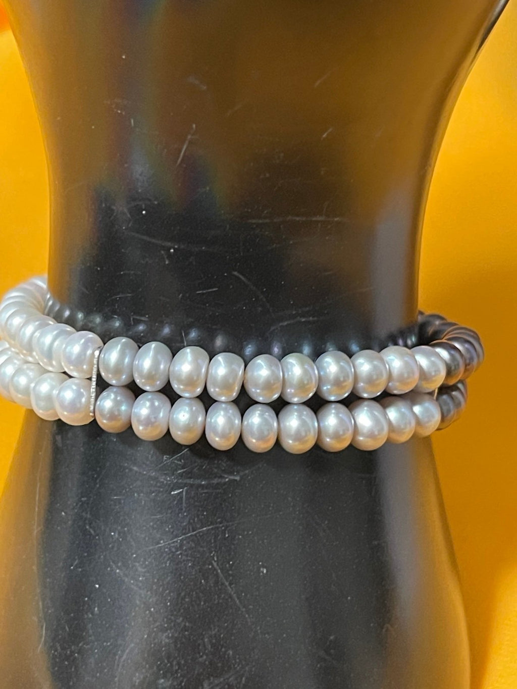 Doublestrand Multicolored Genuine Pearl Stretch Bracelet w/Sterling Spacers
