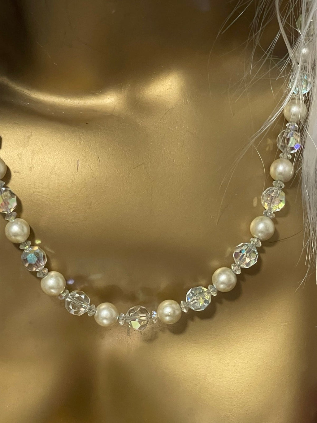 24″ Bergère Aurora Borealis Crystal & Faux Pearl Necklace