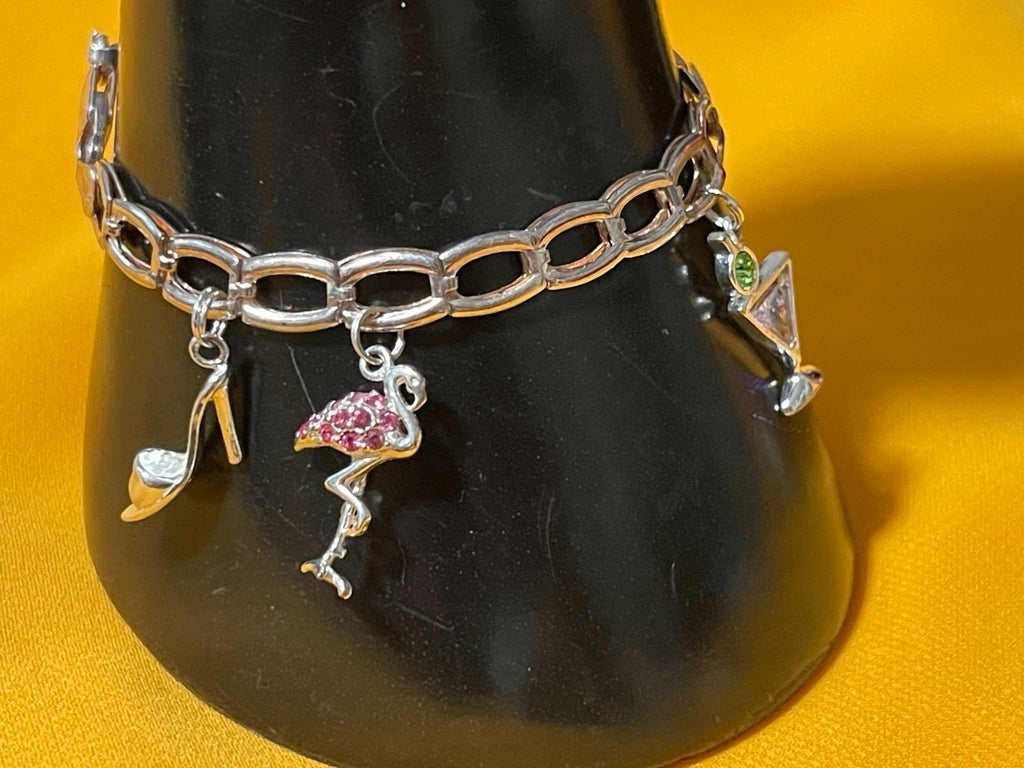Sterling Silver Italian Charm Designer Bracelet with Fun Sterling Charms