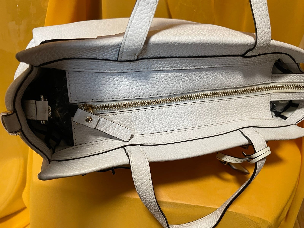 Kate Spade Cream Pebbled Leather Satchel Tote Crossbody Bag Belt Detail