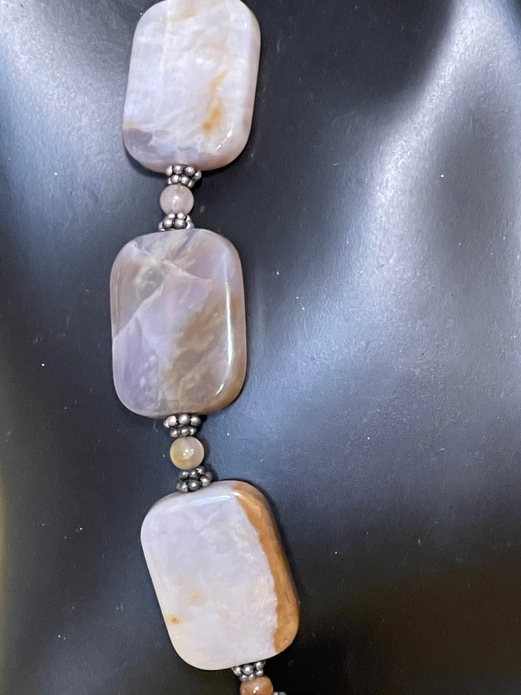 Vintage 19" Signed Polished Purple Agate Necklace w\Sterling Silver Clasp
