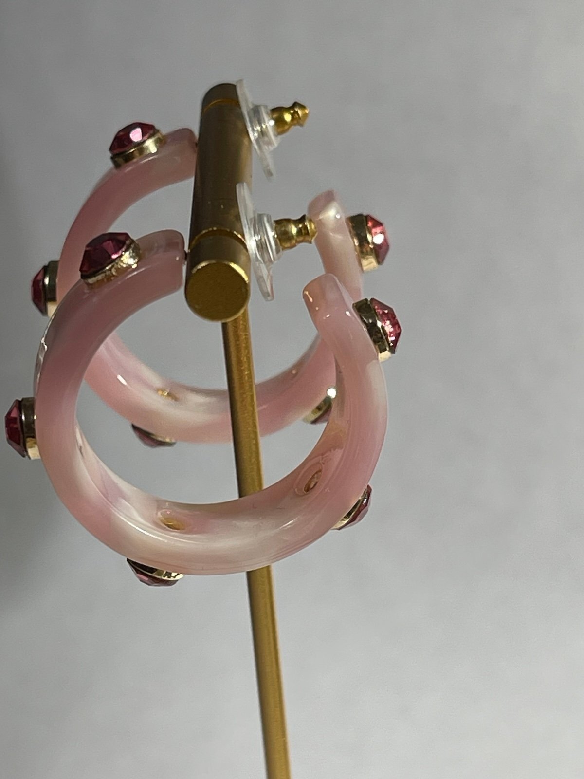 Inc International Concepts Pink Resin Hoop Earrings w/Rhinestone Accents