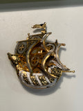 Vintage Damascene Spain Sailing Ship Brooch/Pin