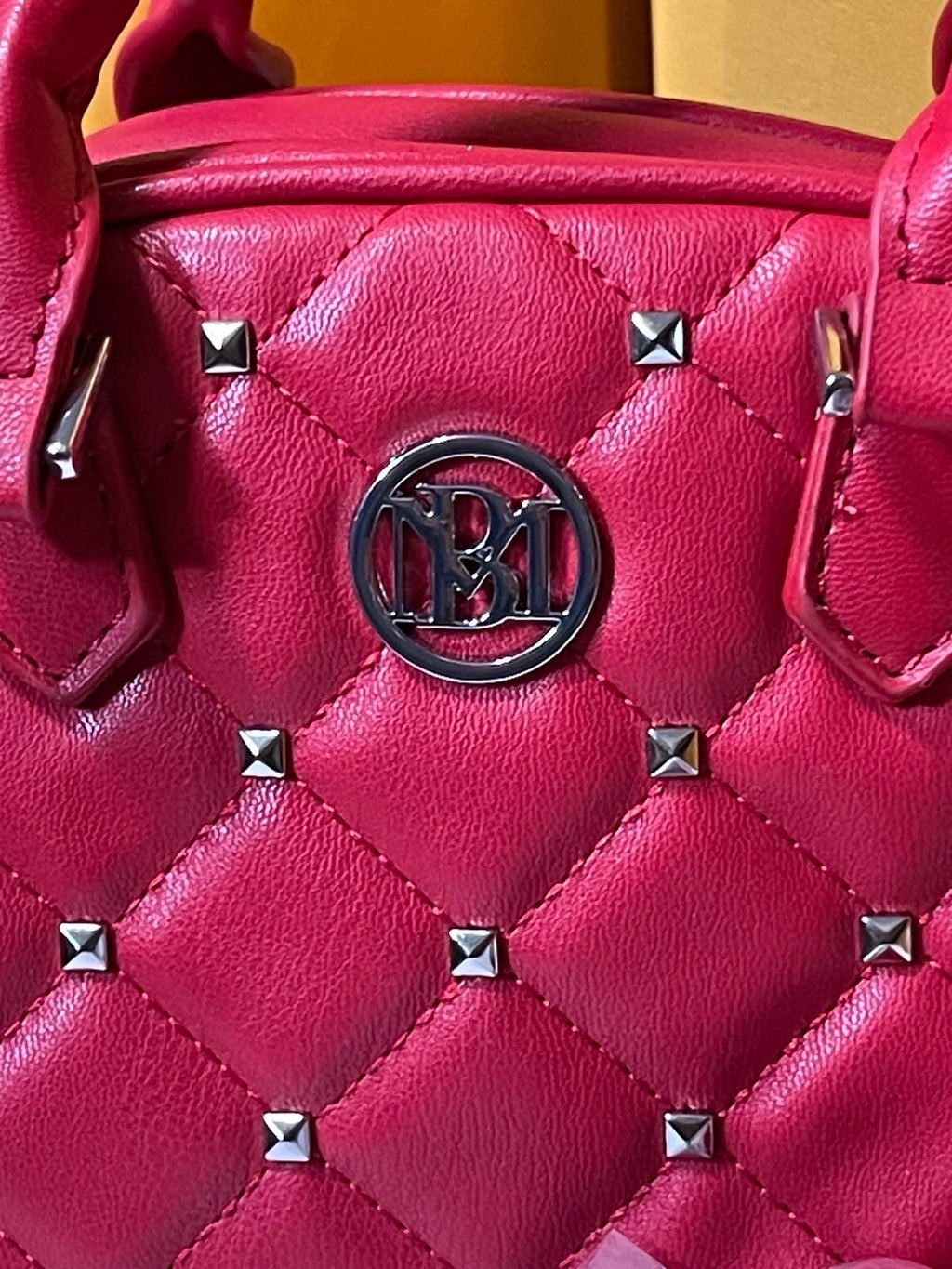 Badgley Mischka Red Quilted Stud Dome Satchel Crossbody Bag NWT