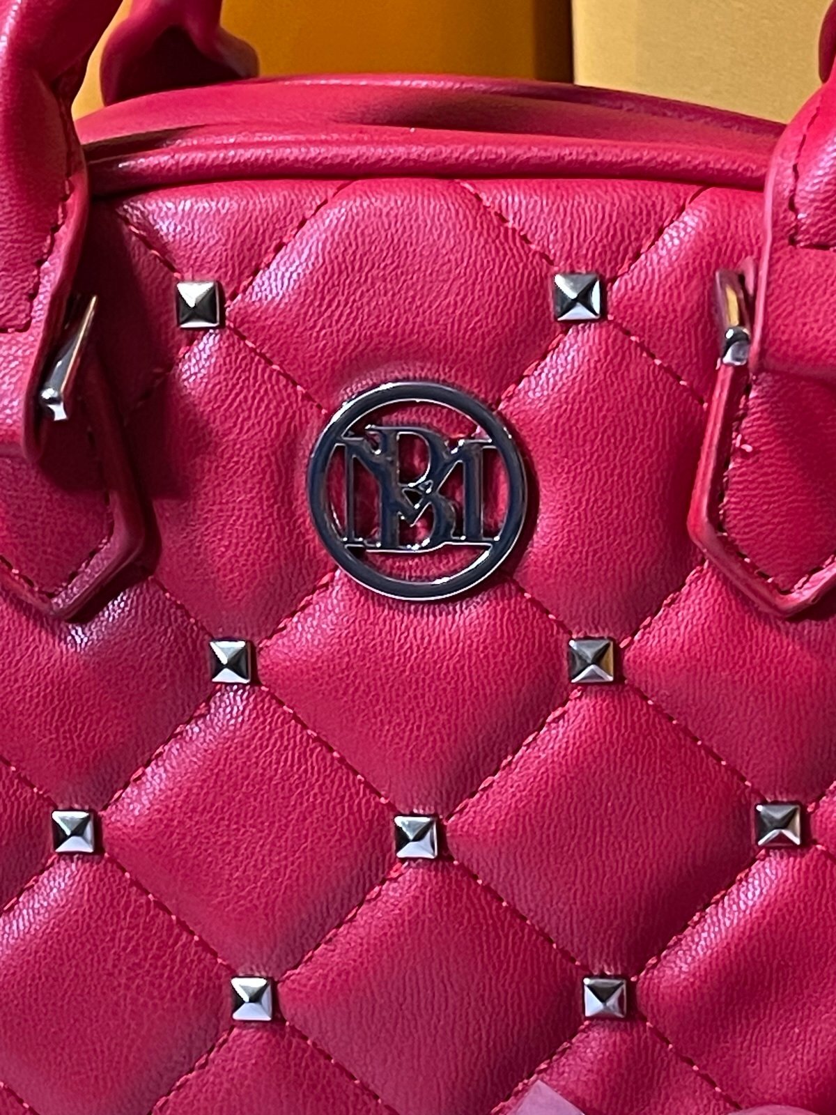 Badgley Mischka Red Quilted Stud Dome Satchel Crossbody Bag NWT
