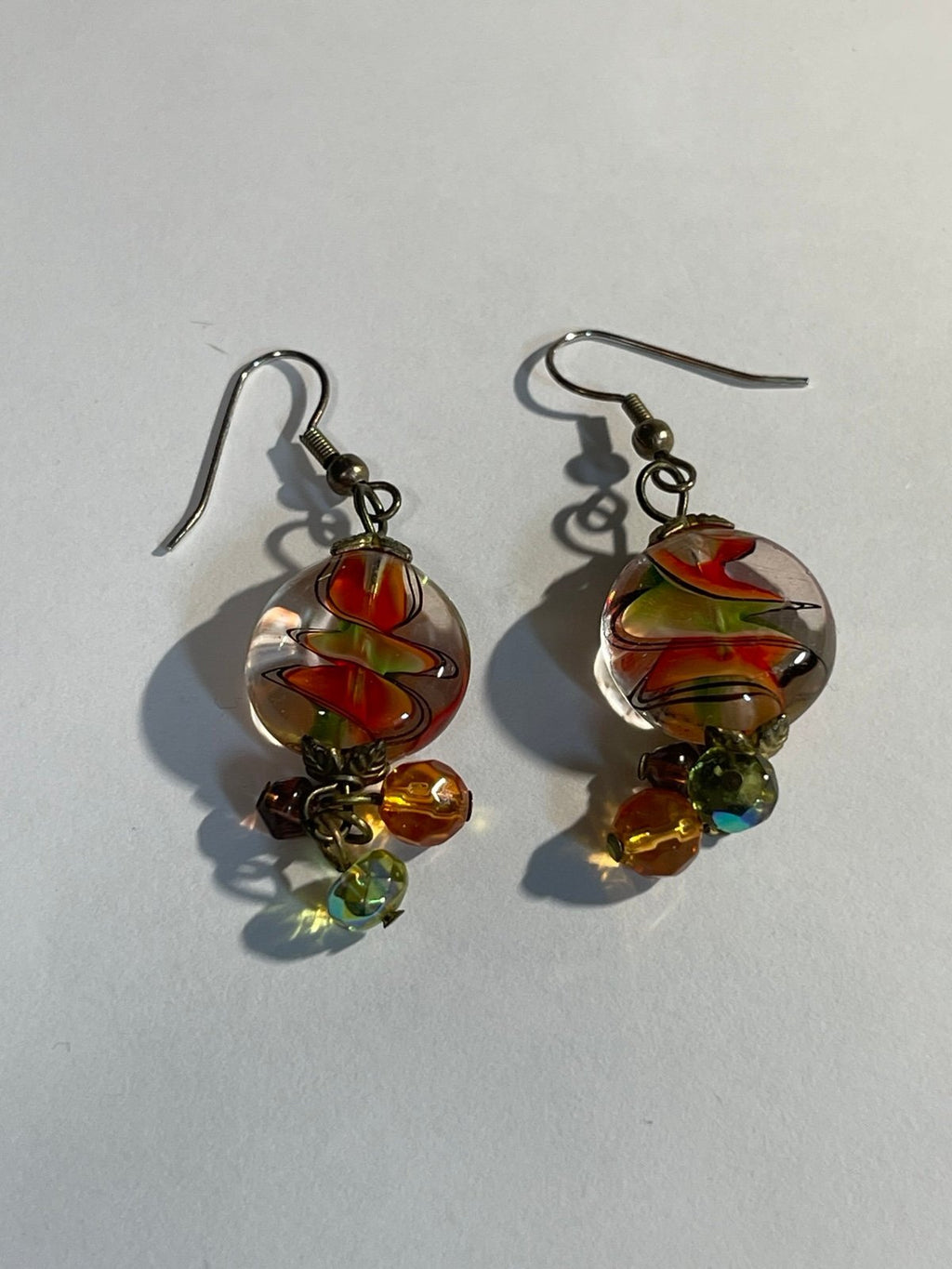 Glass and Goldtone Bead Dangle Earrings