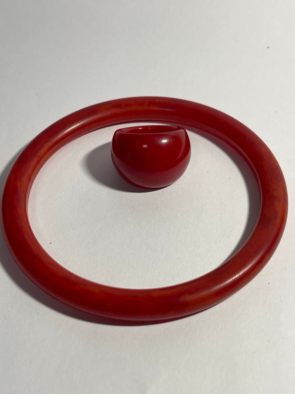 Vintage Red Bakelite Bracelet & Matching Ring Set