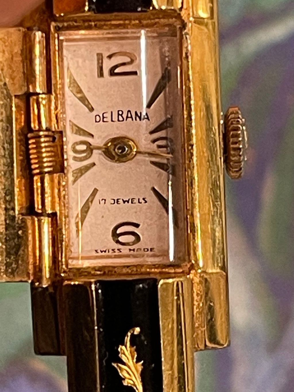 Delbana Ladies 17 Jewels Mechanical Gold-tone Hinge Cover Cuff Watch!