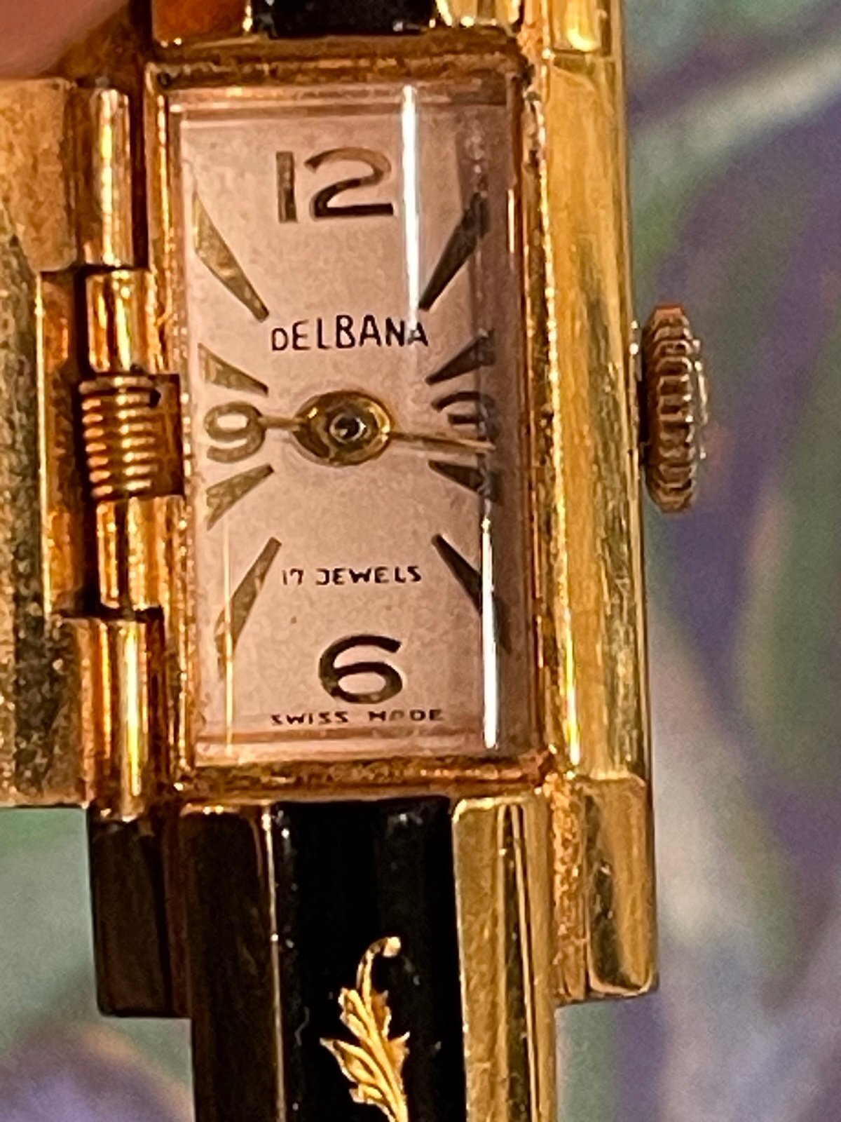 Delbana Ladies 17 Jewels Mechanical Gold-tone Hinge Cover Cuff Watch!
