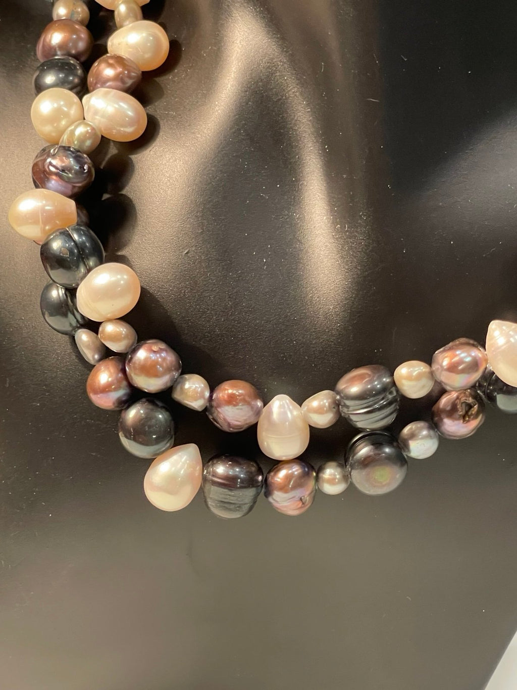 Vintage Sterling & MultiStrand Cultured Freshwater Pearl Necklace 16in