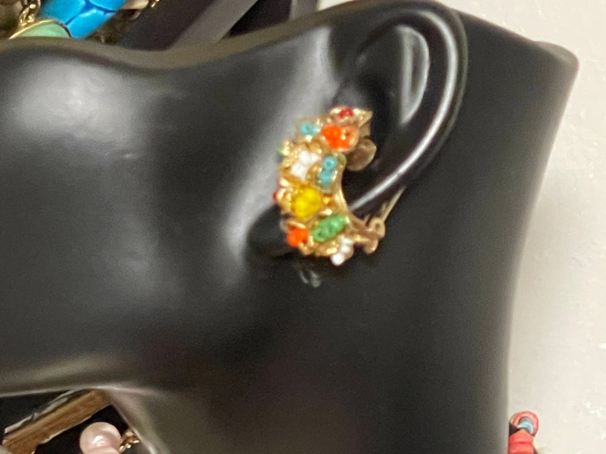 Vintage Colorful Seed Bead ‘Flower’ Clipon Earrings