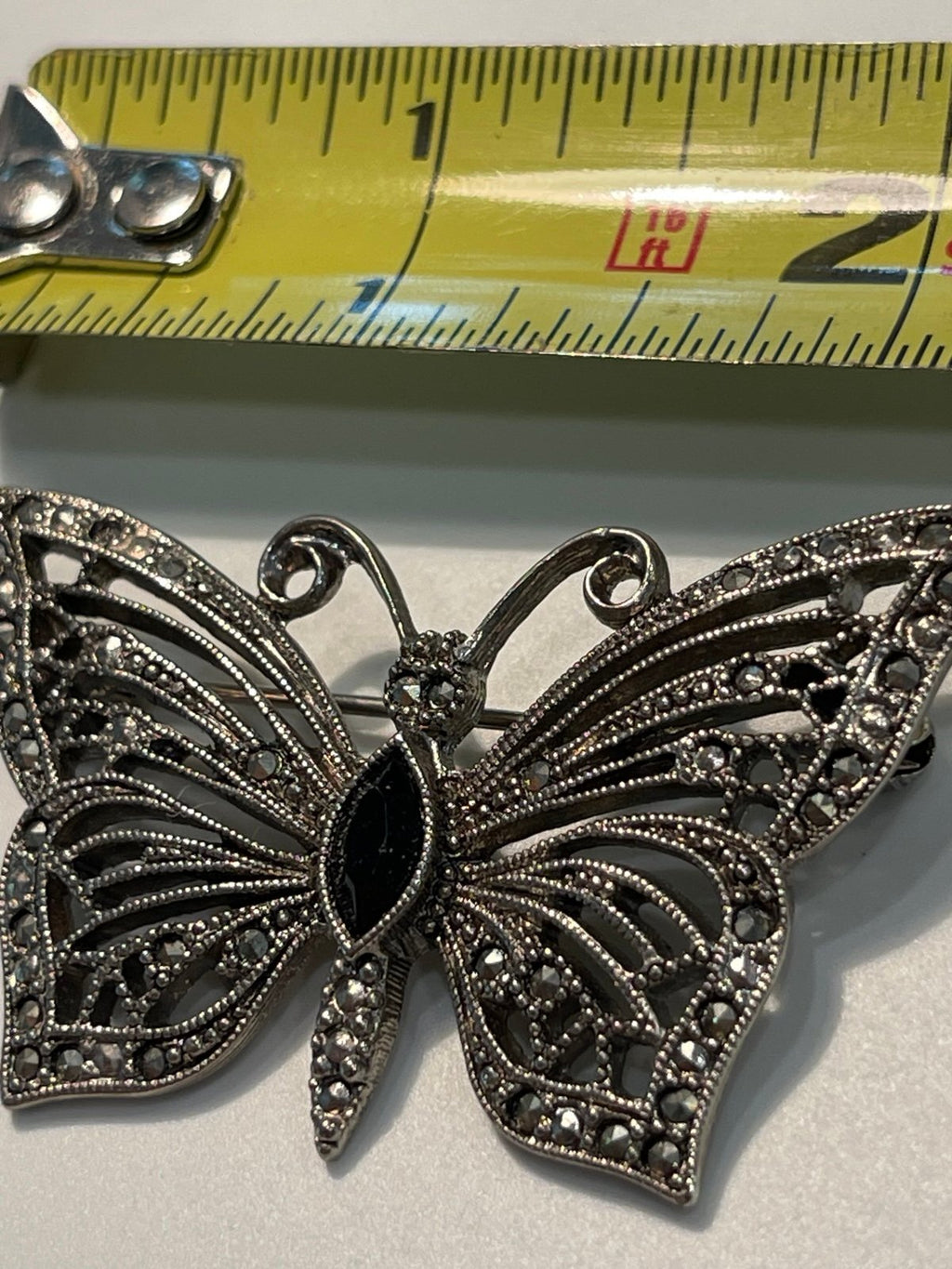 Marcasite & Rhinestone Filigree Design Butterfly Brooch