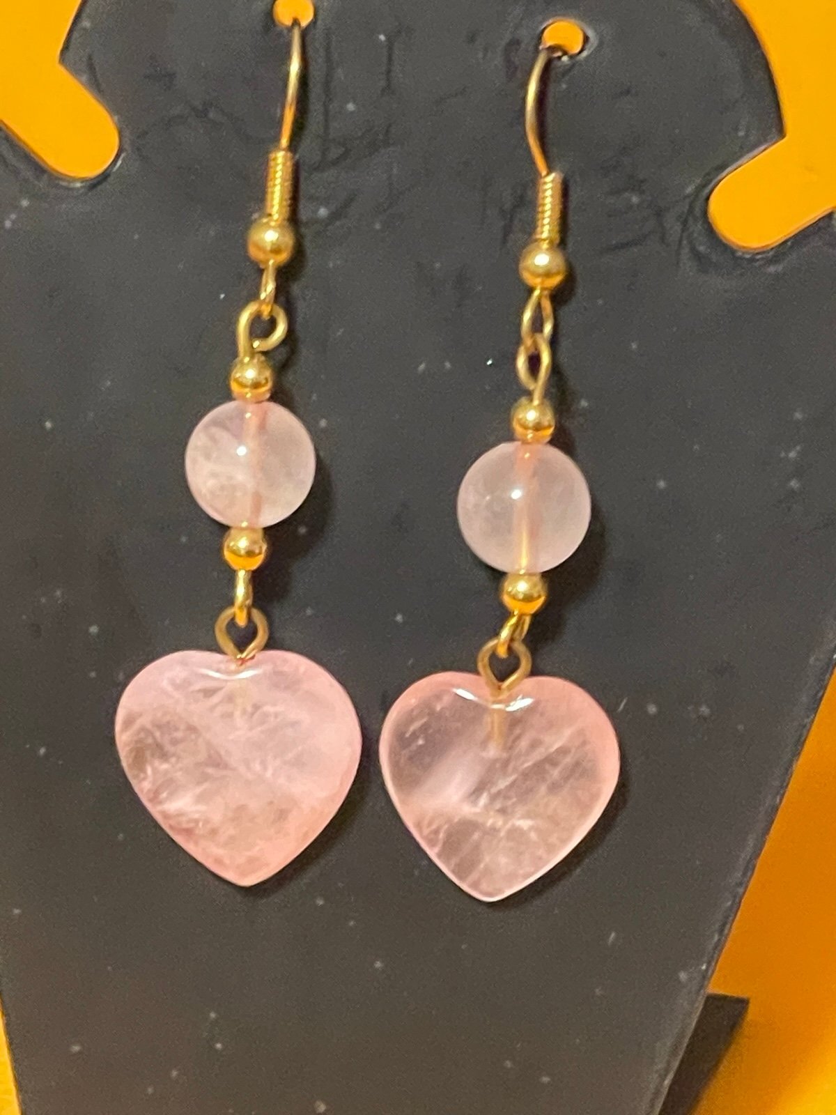 Lee Sands Rose Quartz and Goldtone Dangle Earrings