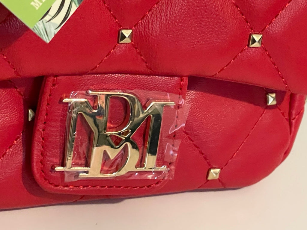 Badgley Mischka Red Quilted Studded Mini Crossbody Bag Pearl Handle NWT