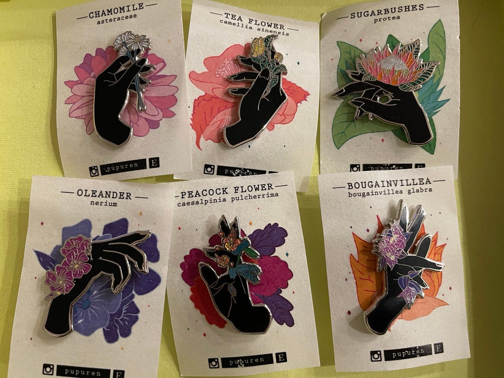 Pupuren Botanical Hand Enamel Pin 6pc Set