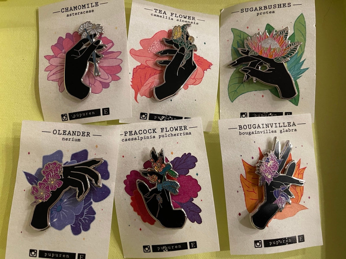 Pupuren Botanical Hand Enamel Pin 6pc Set