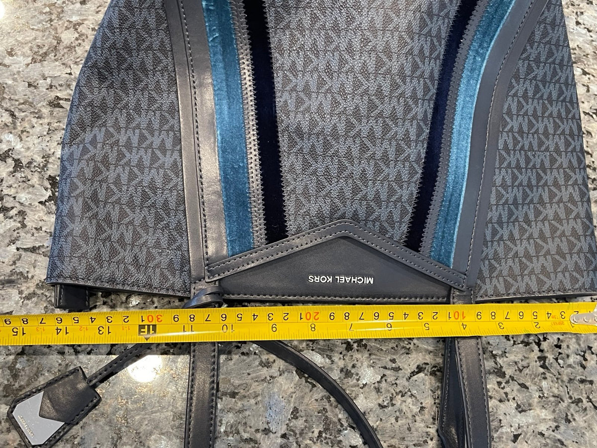 Michael Kors Large MK Monogram Tote Bag Blue Stripe Shoulder Bag
