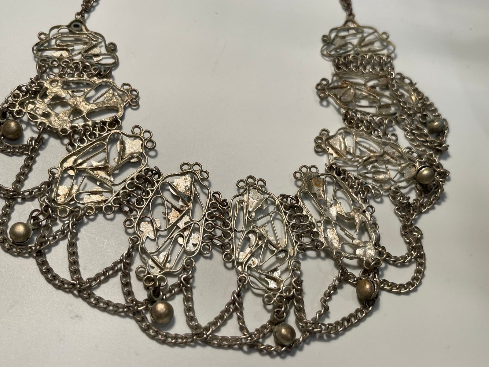 Vintage Silver-Tone Ornate Filigree Necklace w/Floral Motifs
