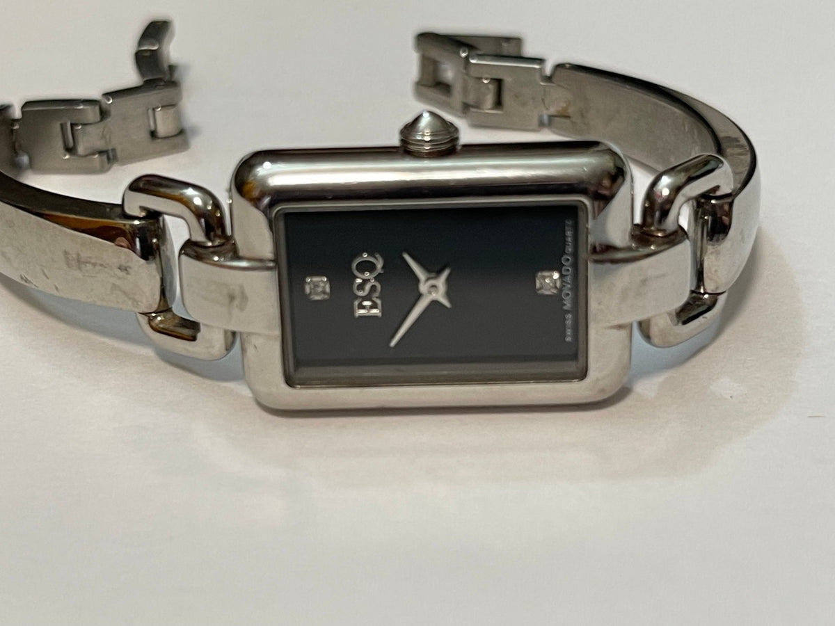 ESQ Movado Ladies Silver-tone Watch Black Face