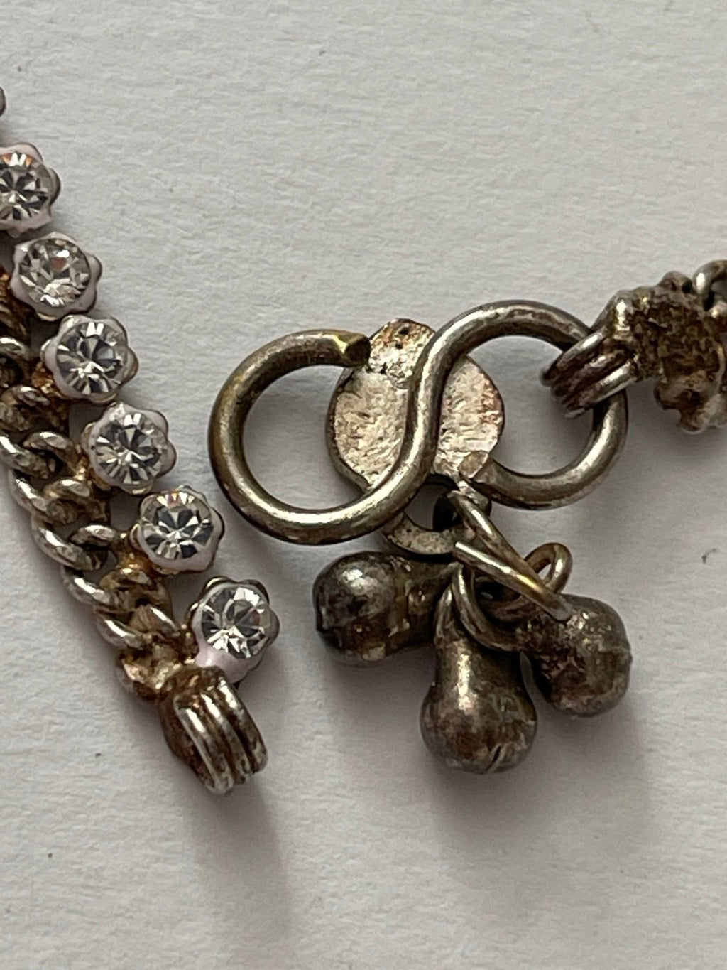 Vintage Asian Tribal Silver Toned Payal Anklet w\Dangle Rhinestones