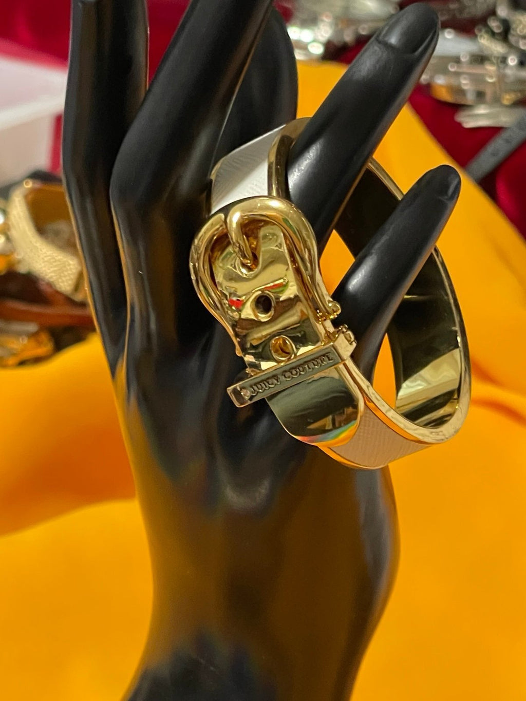 Juicy Couture Gold & White/Cream Buckle Hinge Bracelet