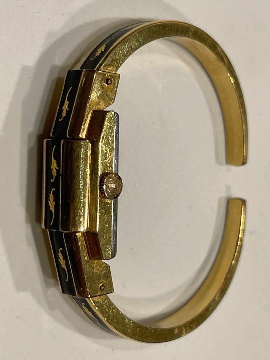 Delbana Ladies 17 Jewels Mechanical Gold-tone Hinge Cover Cuff Watch!