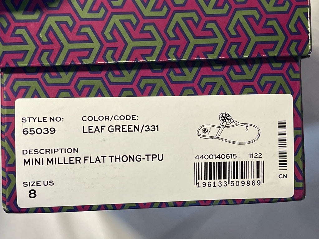 Tory Burch Mini Miller Flat Thong Sandals Leaf Green Size 8 NIB