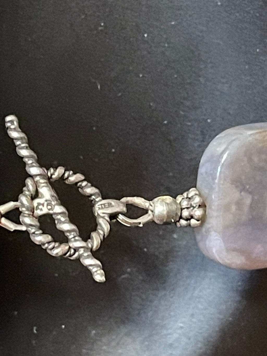 Vintage 19" Signed Polished Purple Agate Necklace w\Sterling Silver Clasp