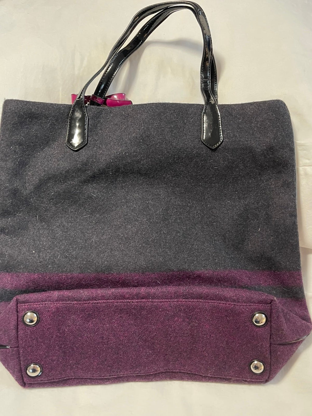 Coach Wool Felt Tote Bag Patent Leather Handles