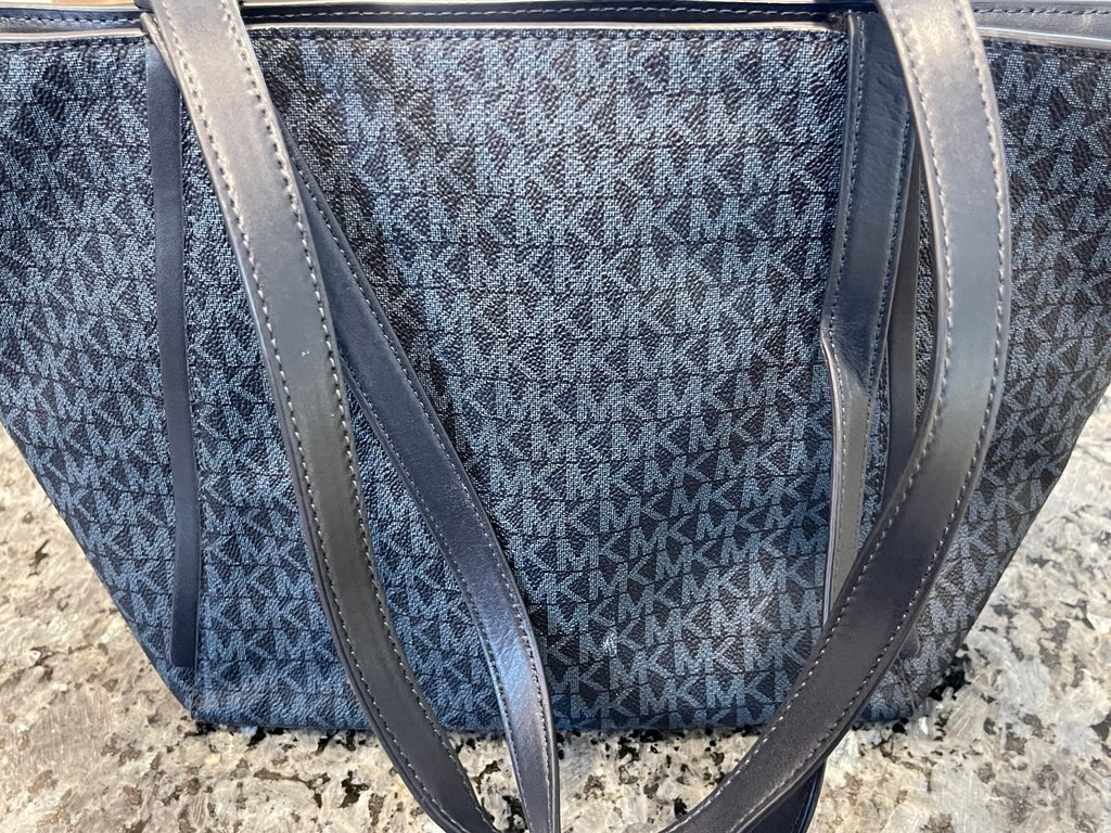 Michael Kors Large MK Monogram Tote Bag Blue Stripe Shoulder Bag