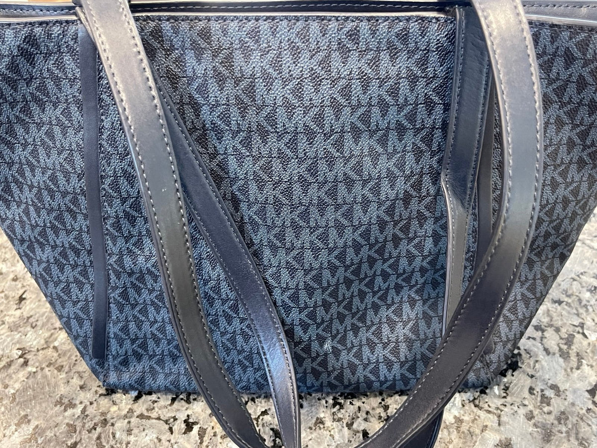 Michael Kors Large MK Monogram Tote Bag Blue Stripe Shoulder Bag