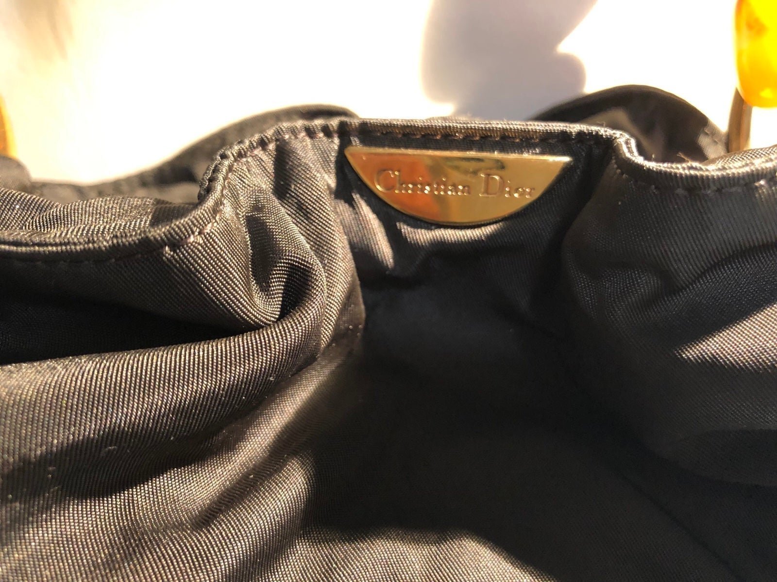 Christian Dior Black Handbag with Amber Beaded Handle