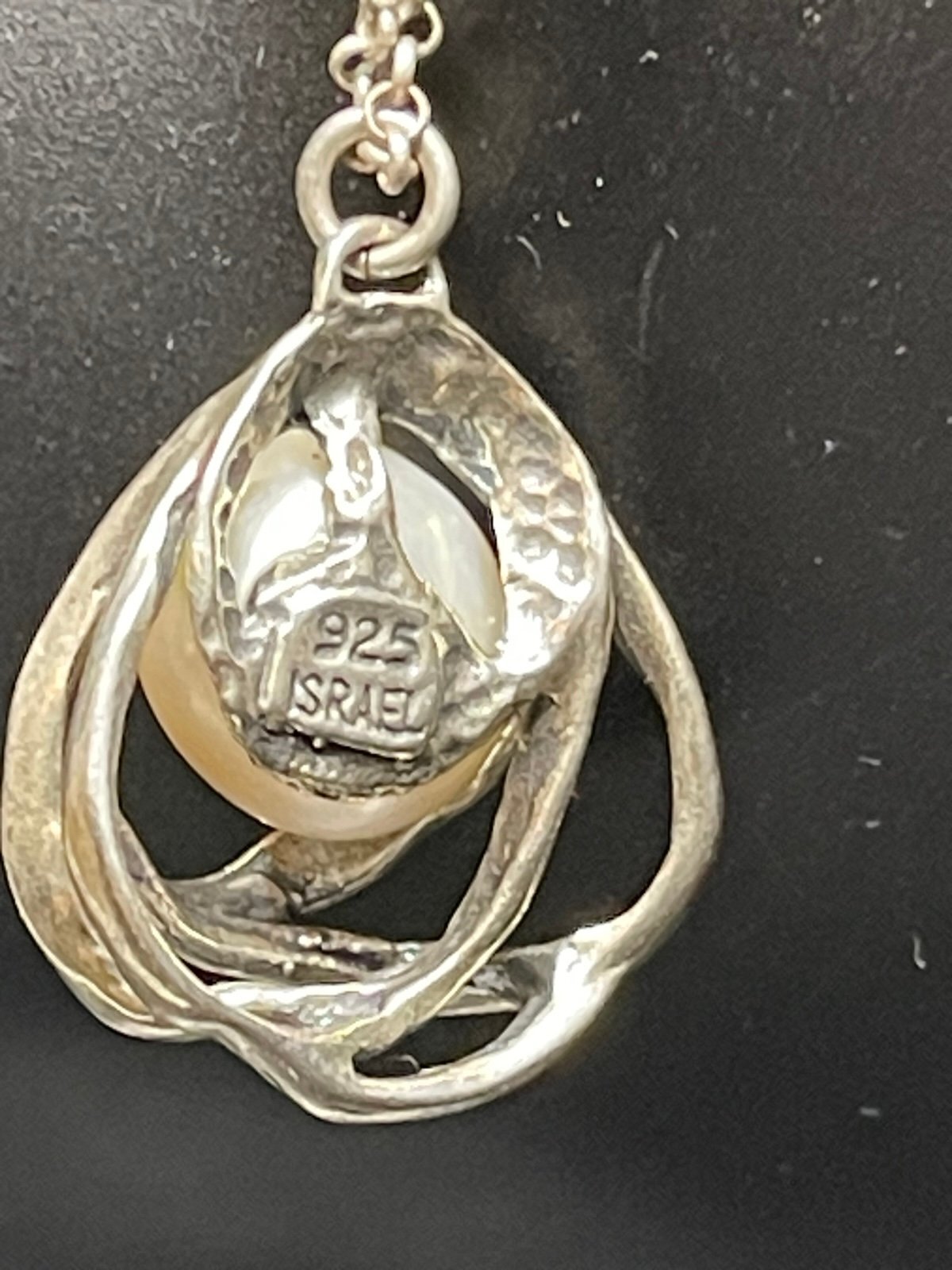 Vintage Israeli Sterling Silver Pearl Pendant Necklace – 925 Israel – Modernist