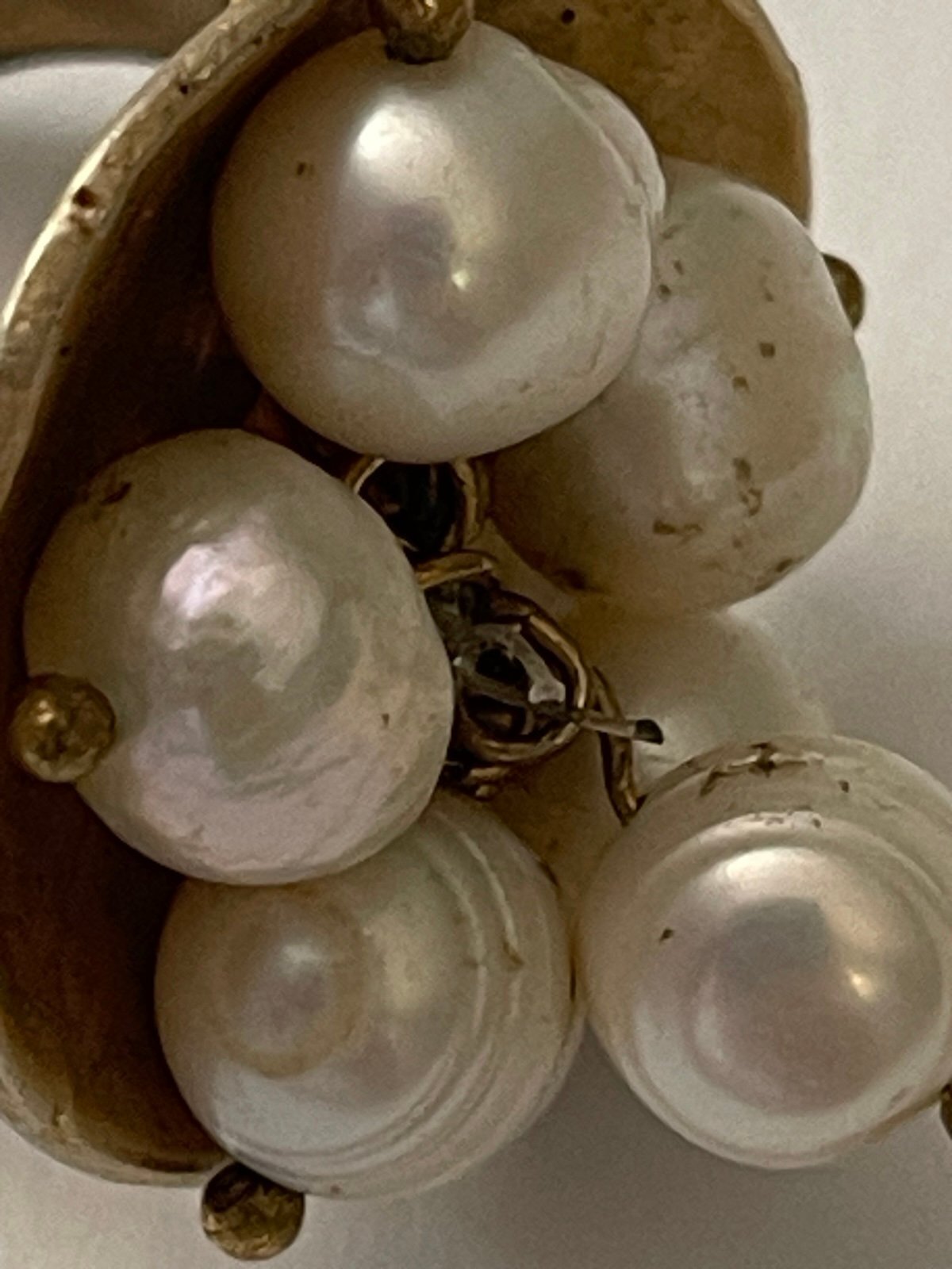 Vintage Gold-Toned Hand-Crafted Authentic Baroque Pearl Adjustable Cocktail Ring