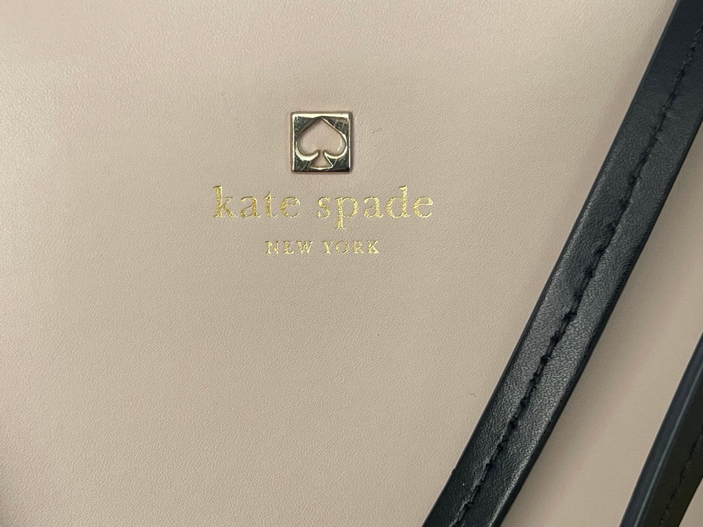 Kate Spade New York Leather Tote Cream Black Colorblock  Bow Charm Shoulder Bag