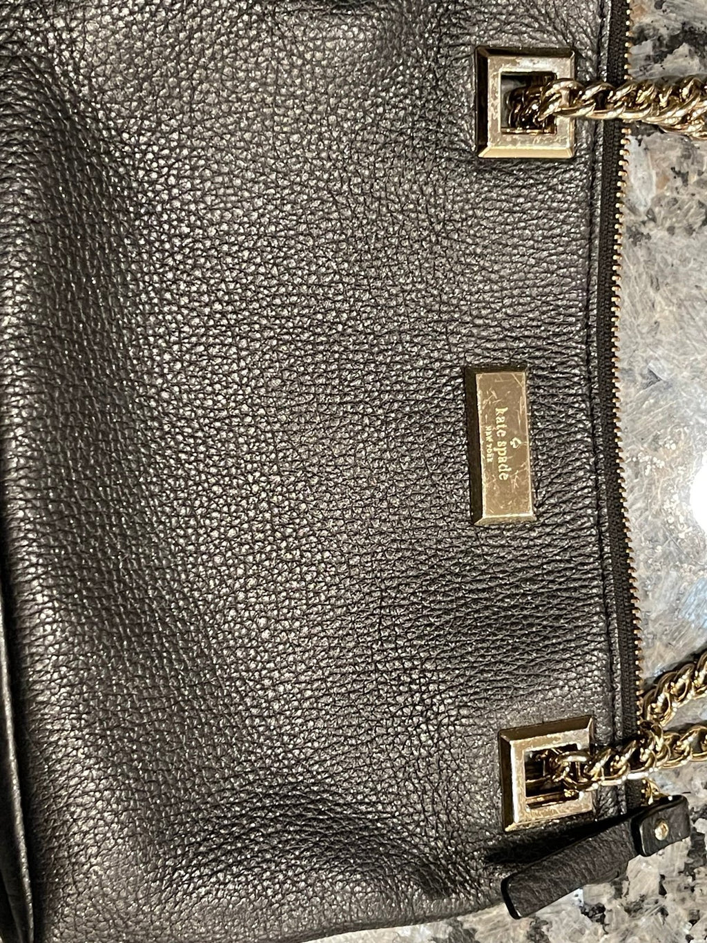 Kate Spade New York Gold Coast Black Pebbled Leather Chain Shoulder Bag