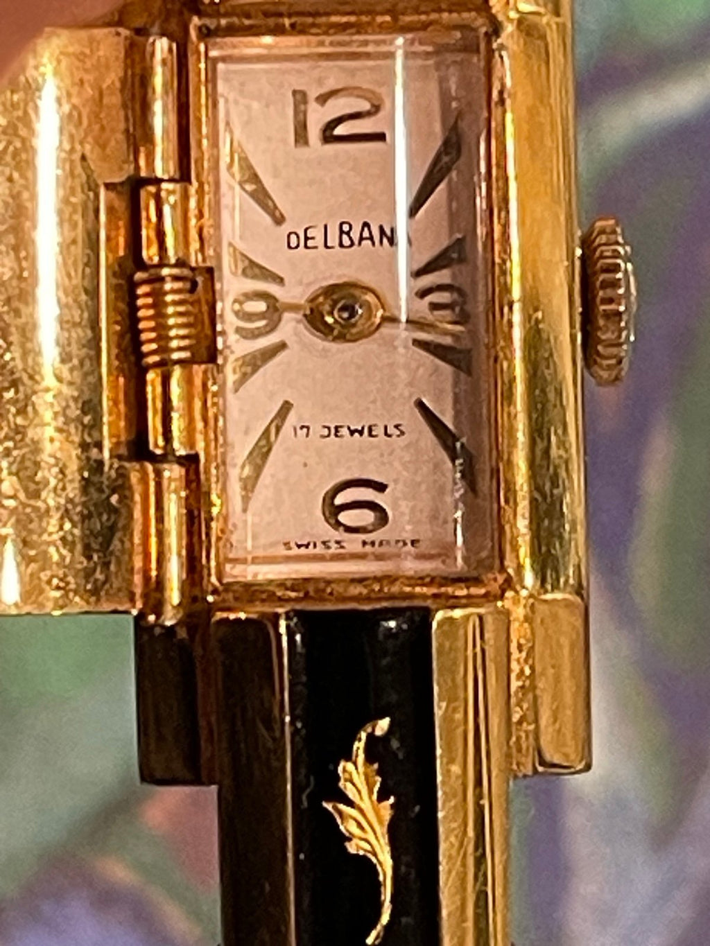 Delbana Ladies 17 Jewels Mechanical Gold-tone Hinge Cover Cuff Watch!