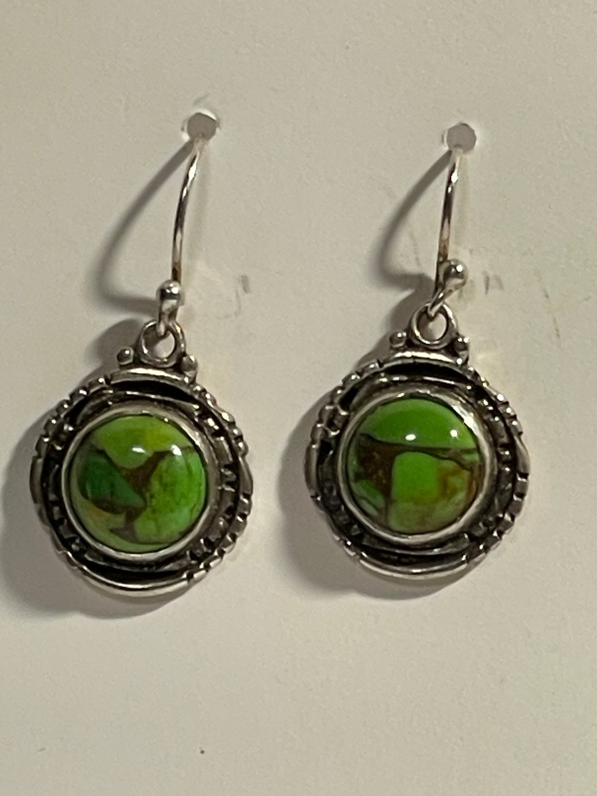 Vintage 925 Sterling Silver Green Turquoise Drop Earrings (India)