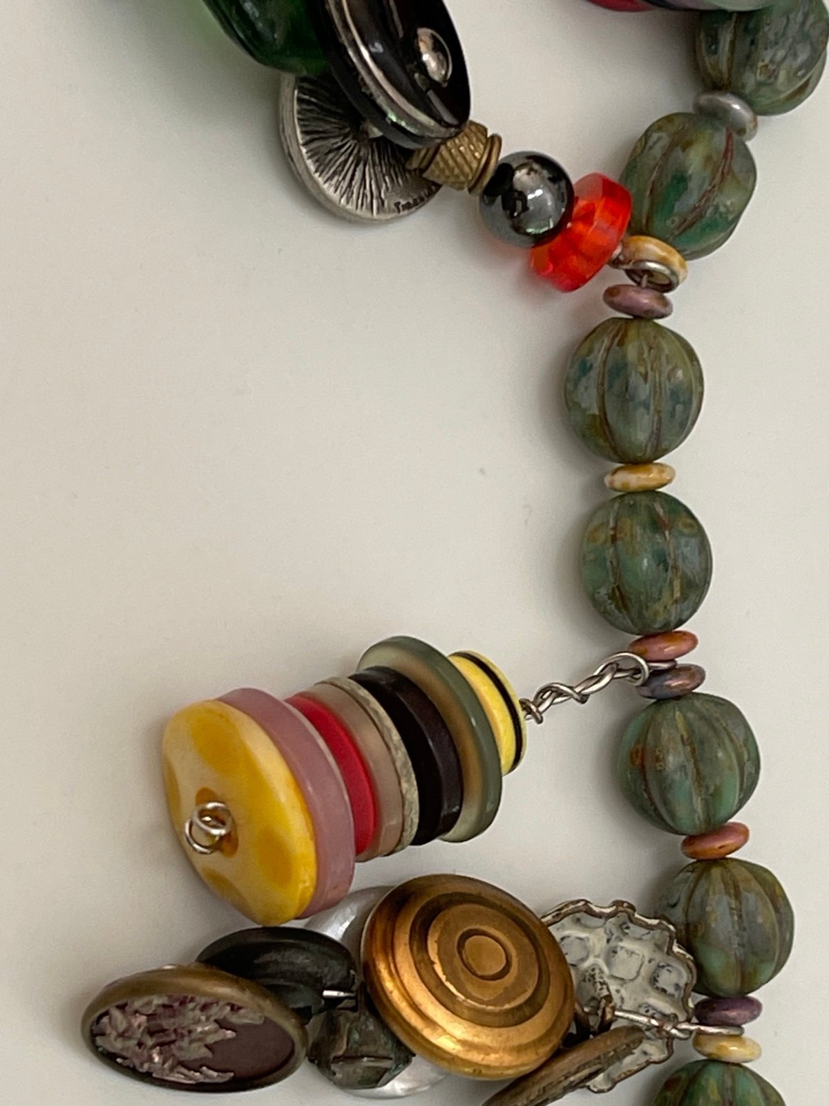 Whimsical Button & Bead Statement Necklace