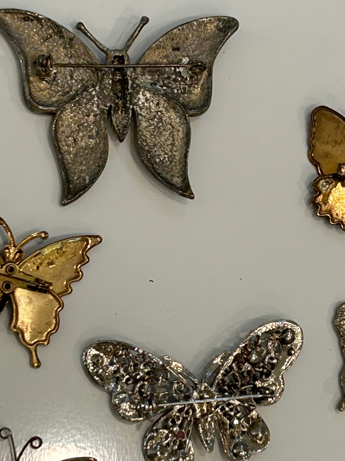 Vintage Butterfly Brooch Pin Lot 6 Pins 1 Hair Clip Enamel Filigree Rhinestone