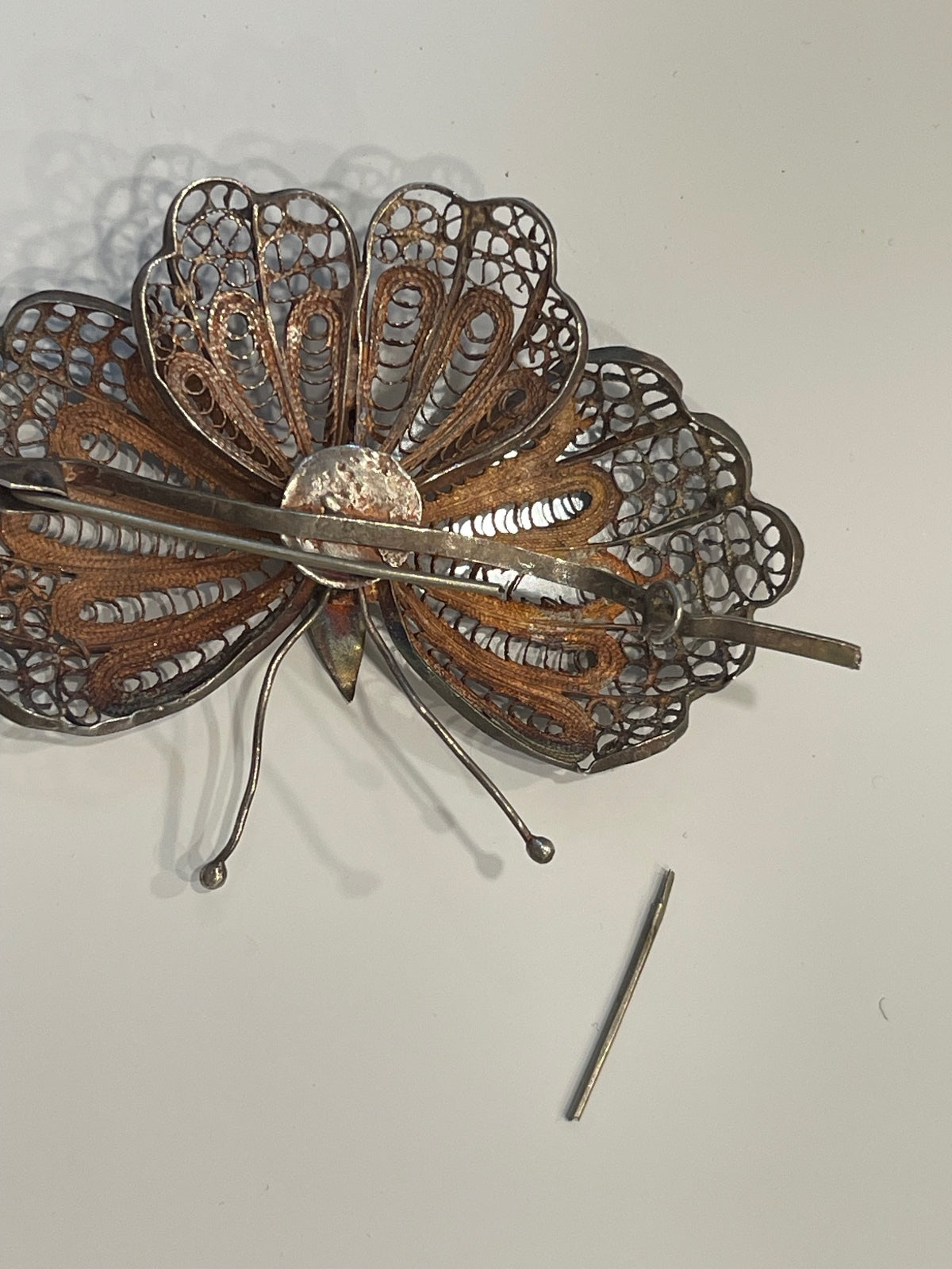 Antique Vintage Filigree Butterfly Brooch needs Repair