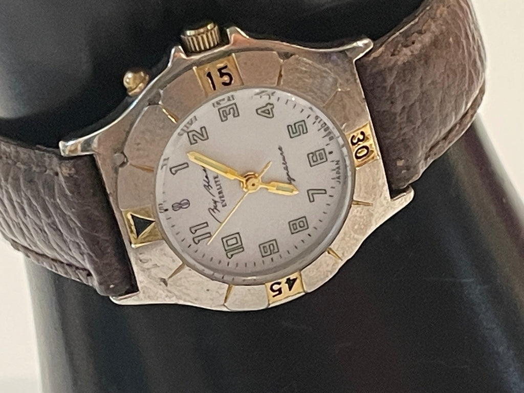 Bill Blass Everlite Signature Watch Two Tone w/ Leather Band