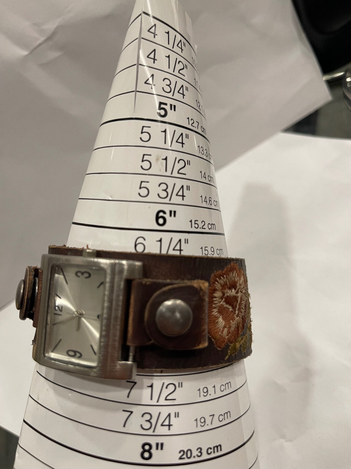 Fossil Women's Genuine Leather Brown Floral Cuff Wristwatch