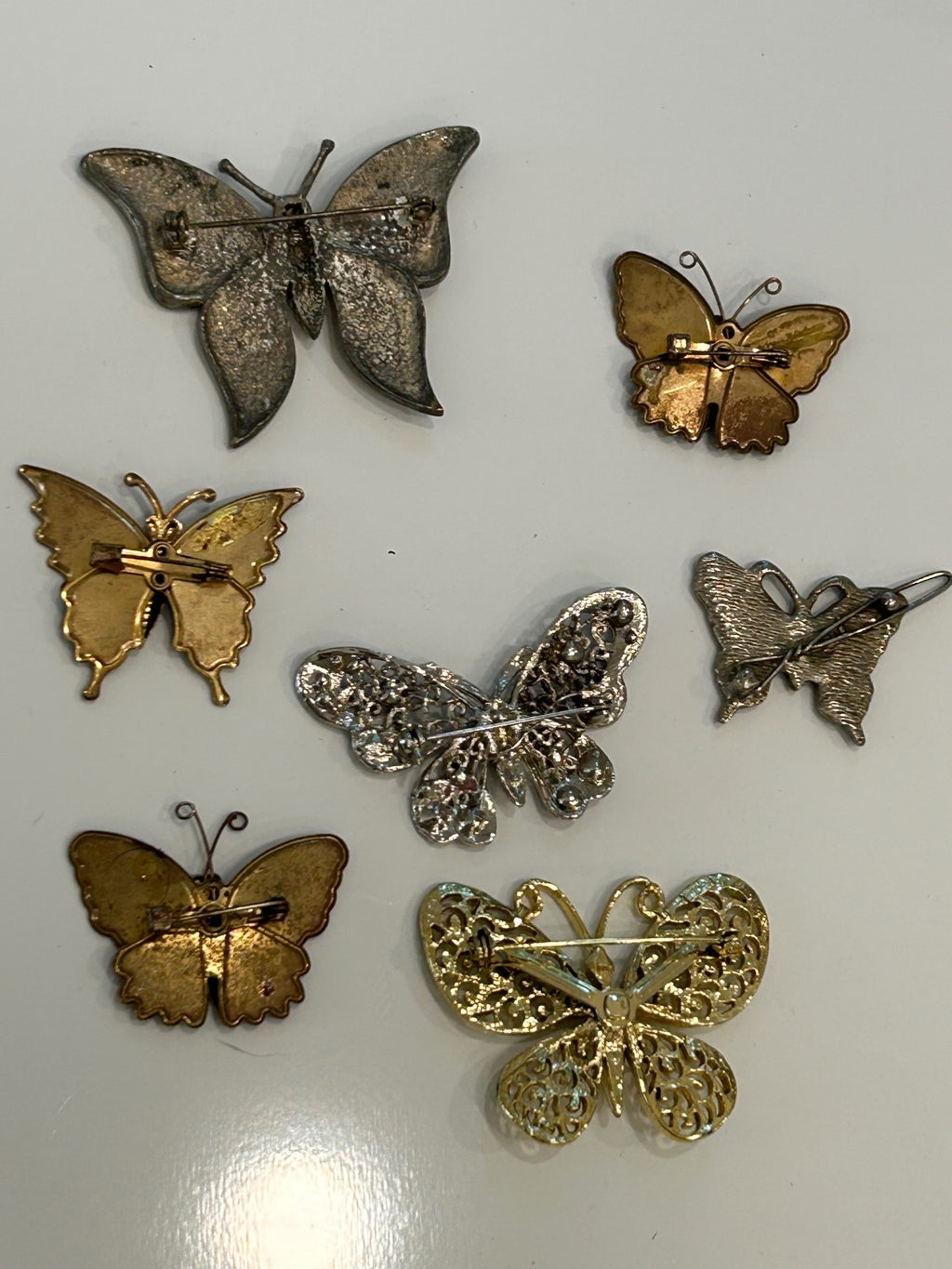 Vintage Butterfly Brooch Pin Lot 6 Pins 1 Hair Clip Enamel Filigree Rhinestone